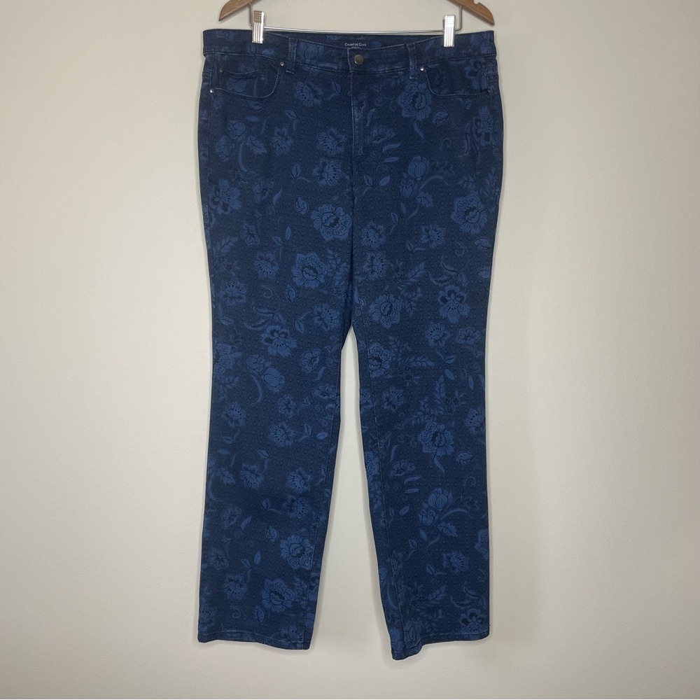 Charter Club Women's Dark Blue Floral Lexington Straight Leg Jeans